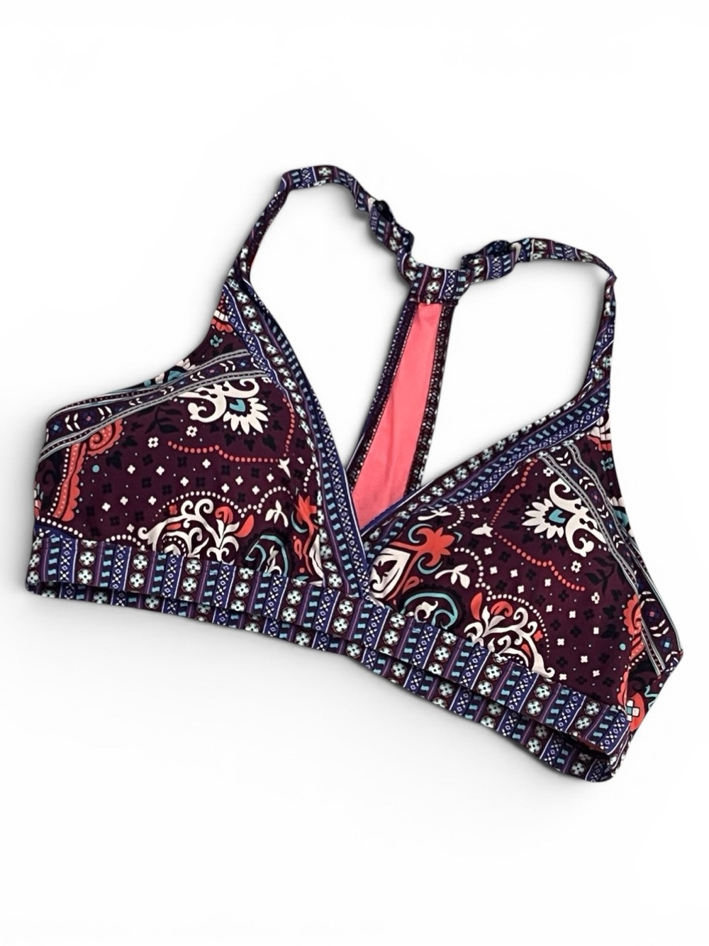 Title Nine Paisley Racerback Bikini Top - Burgundy & Salmon (XL)